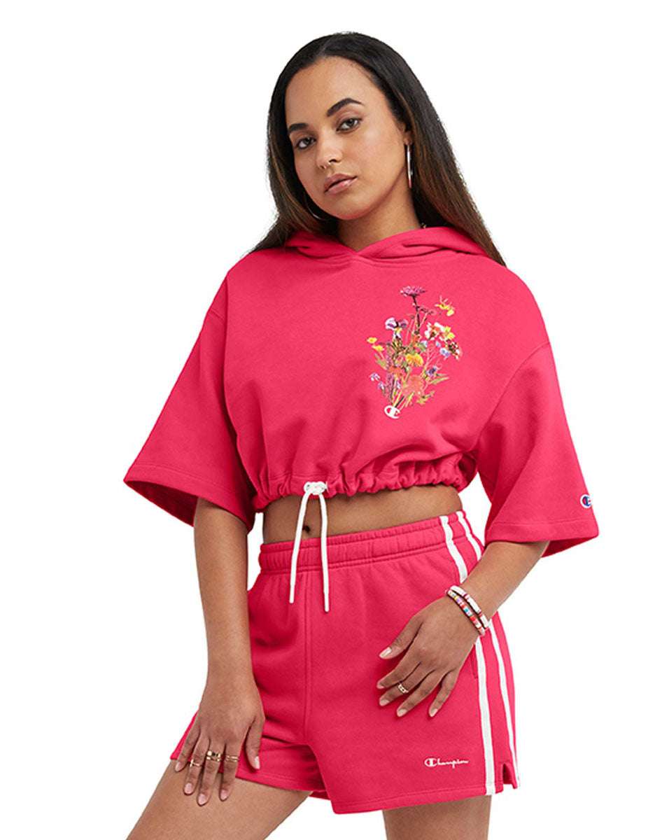 Sudadera Hoodie Ajustada de Manga Corta con Cintas para Mujer