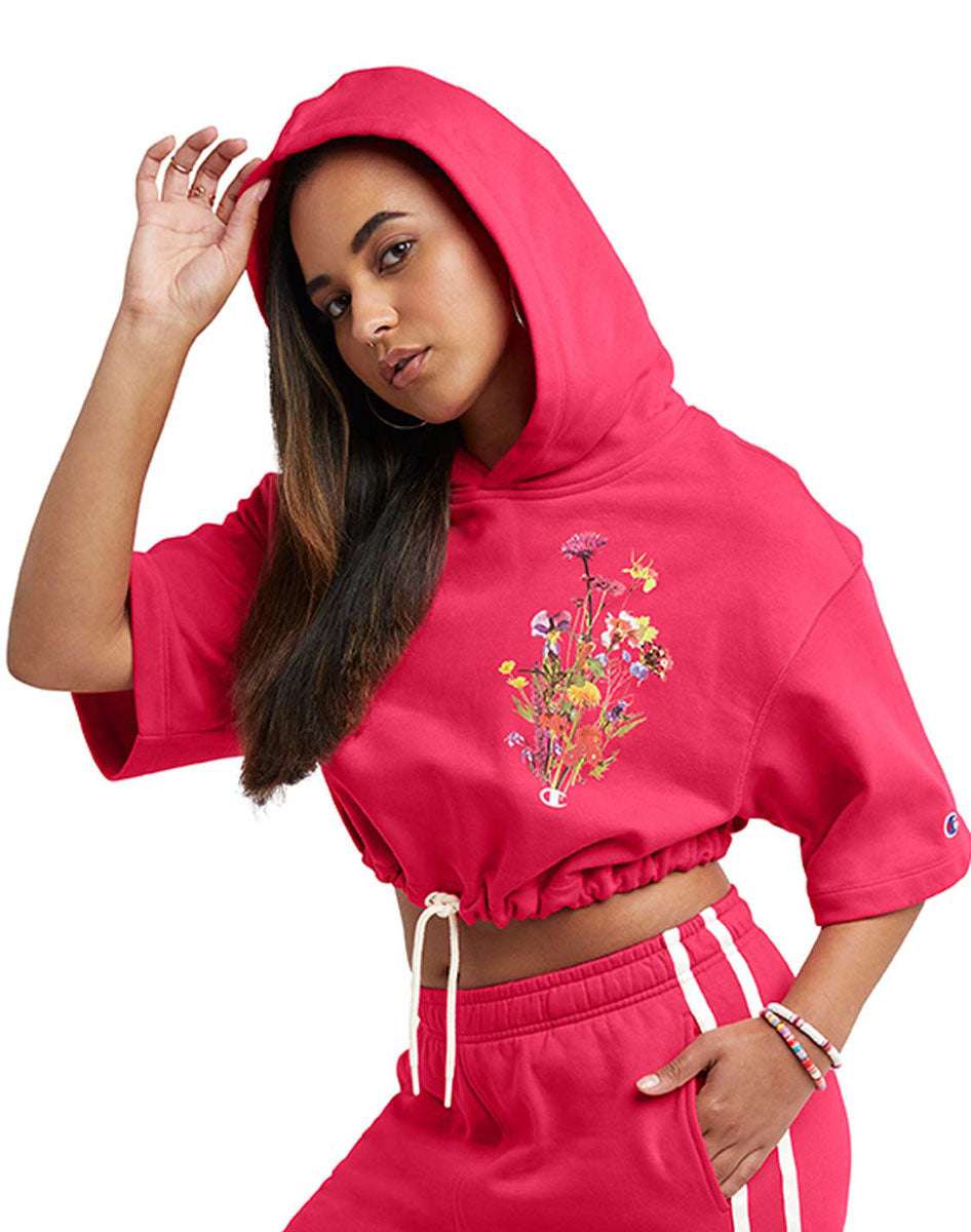 Sudadera Hoodie Ajustada de Manga Corta con Cintas para Mujer