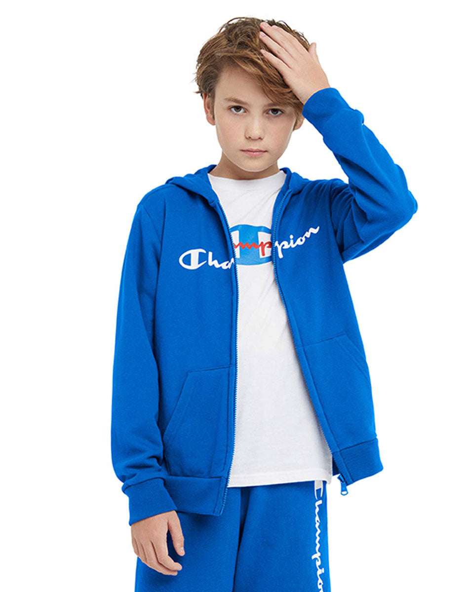 French Terry Full-Zip Boys' Hoodie, Classic Script