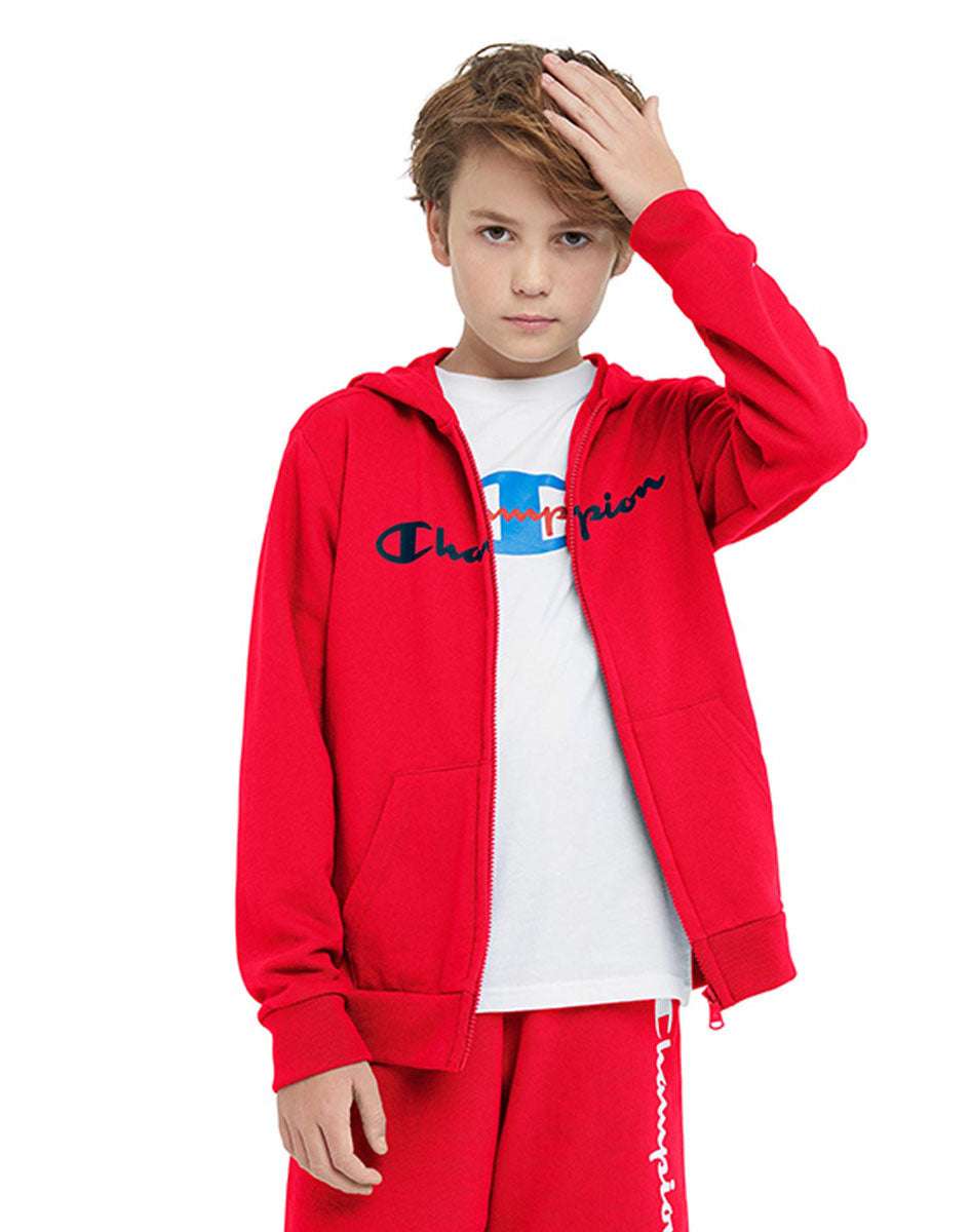French Terry Full-Zip Boys' Hoodie, Classic Script