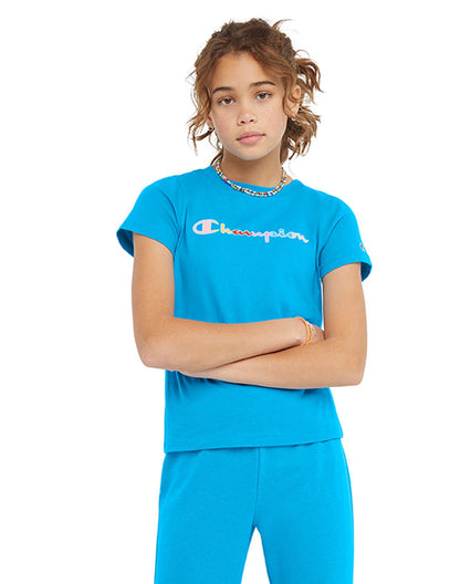 Playera Clásica de Algodón con Rainbow Script para Niña