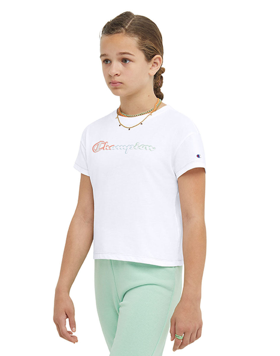 Crew T-Shirt, Rainbow Script Kids Champion