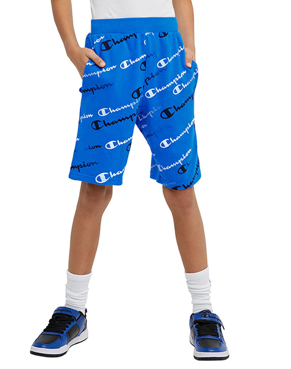 French Terry Short Aop Diagonal Script 8" Kids