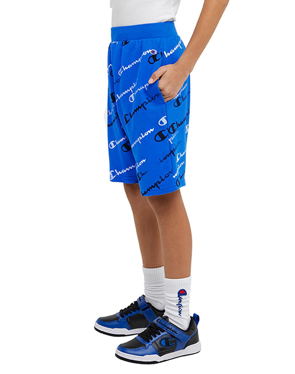 French Terry Short Aop Diagonal Script 8" Kids