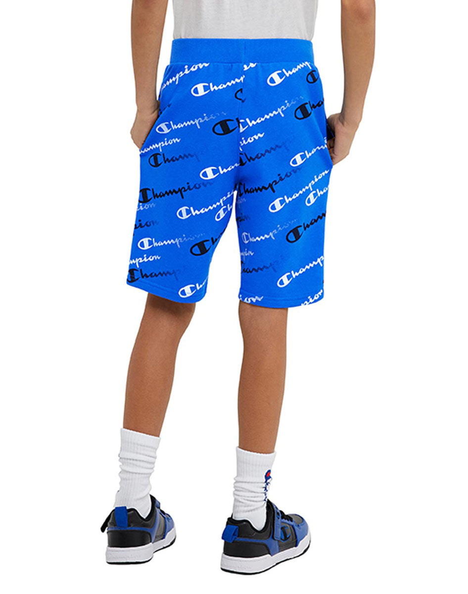 French Terry Short Aop Diagonal Script 8" Kids