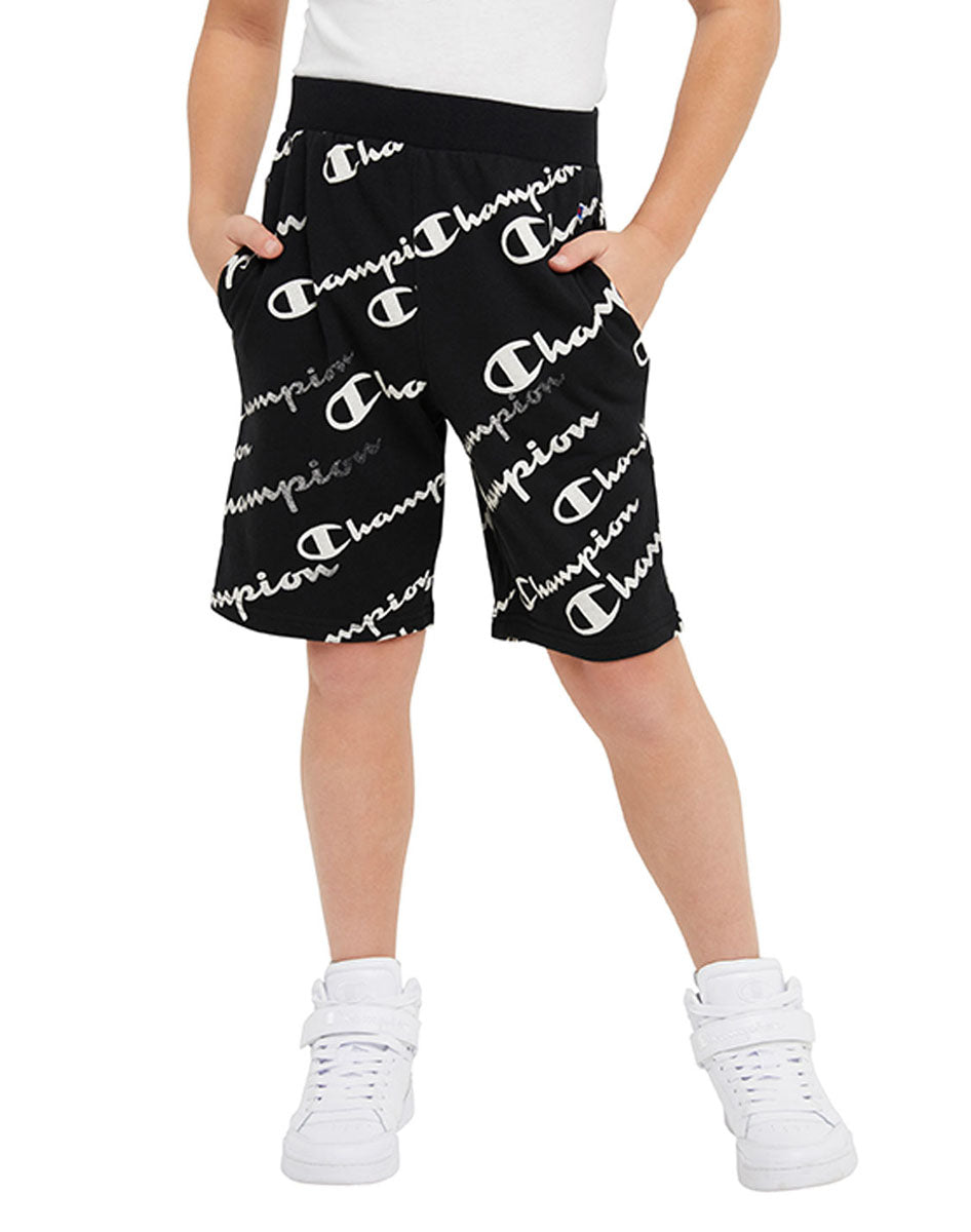 French Terry Short Aop Diagonal Script 8" Kids