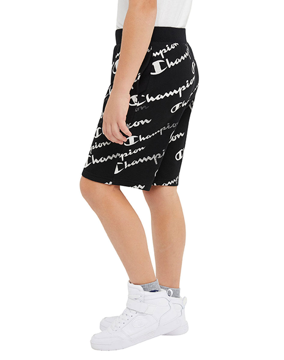 French Terry Short Aop Diagonal Script 8" Kids