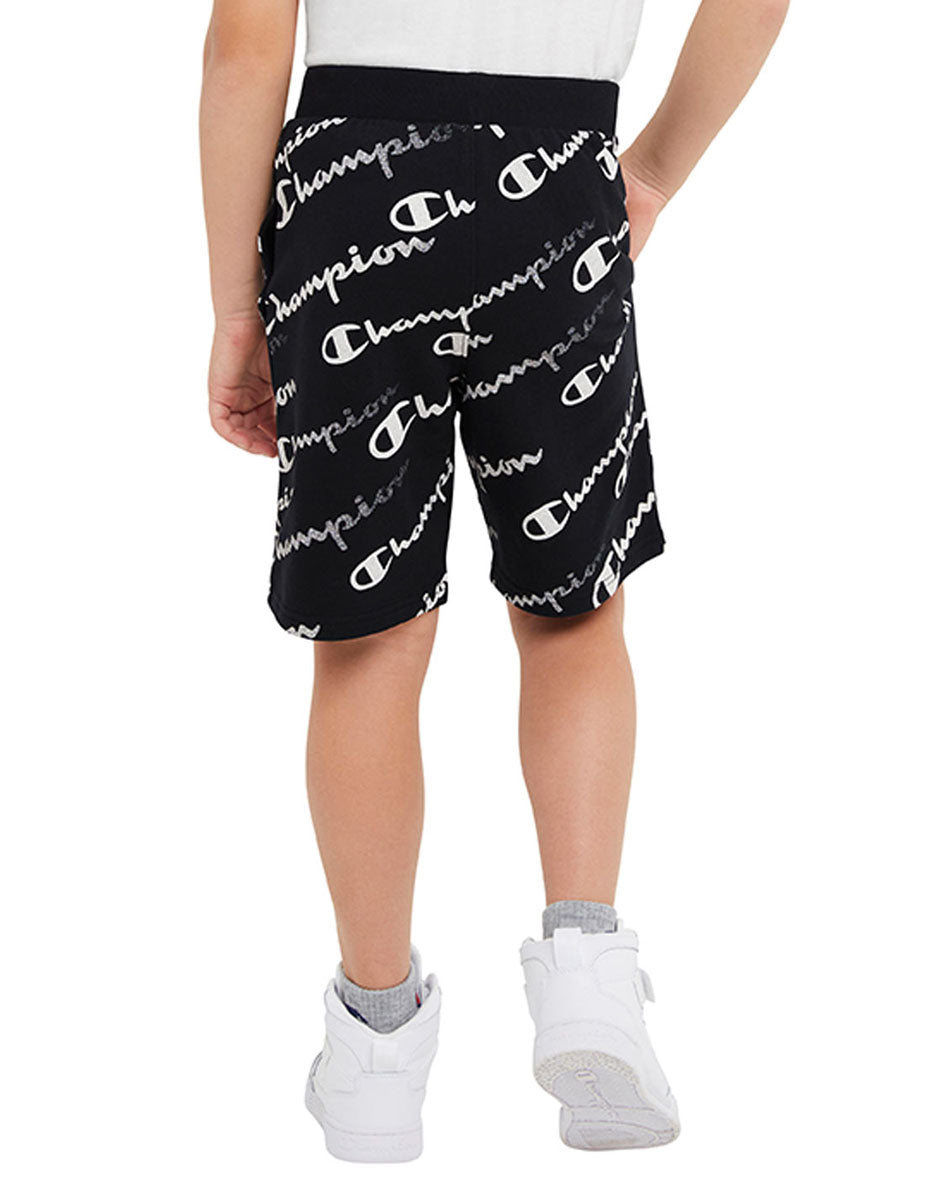 French Terry Short Aop Diagonal Script 8" Kids