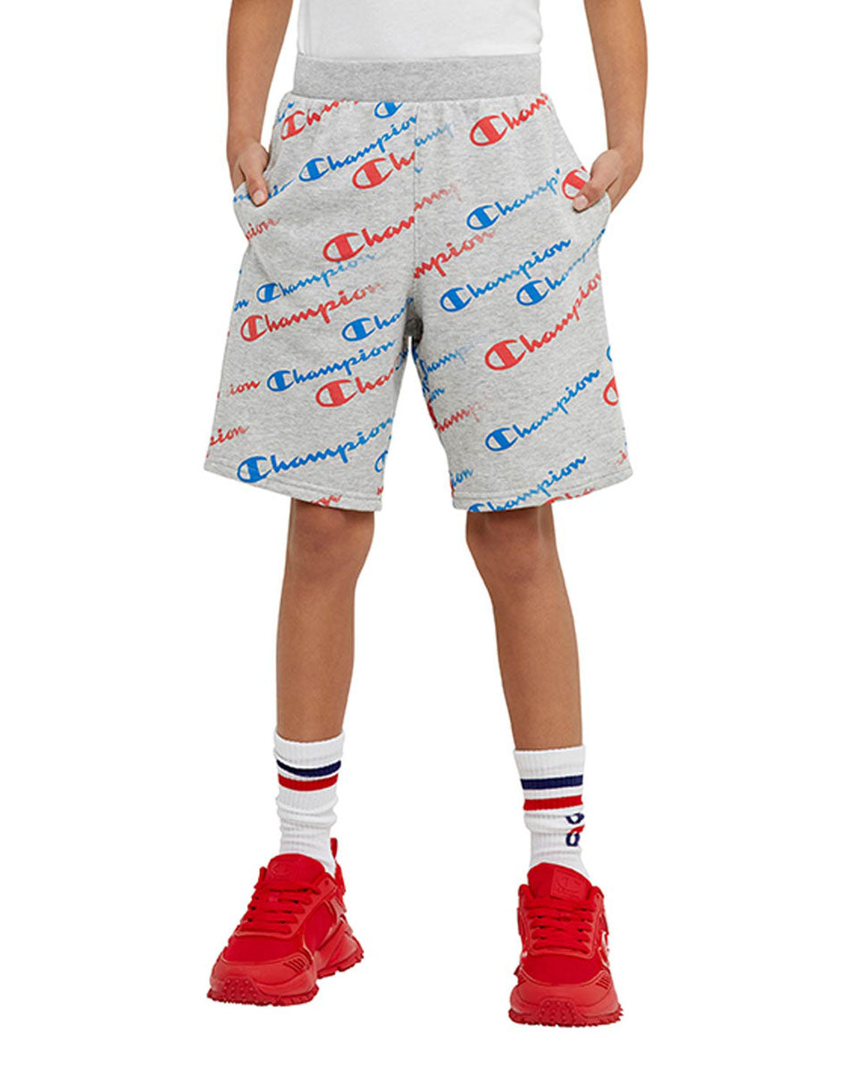French Terry Short Aop Diagonal Script 8" Kids