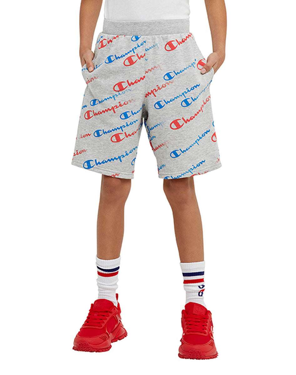 Short French Terry con Script Diagonal Aop 8" para Niño
