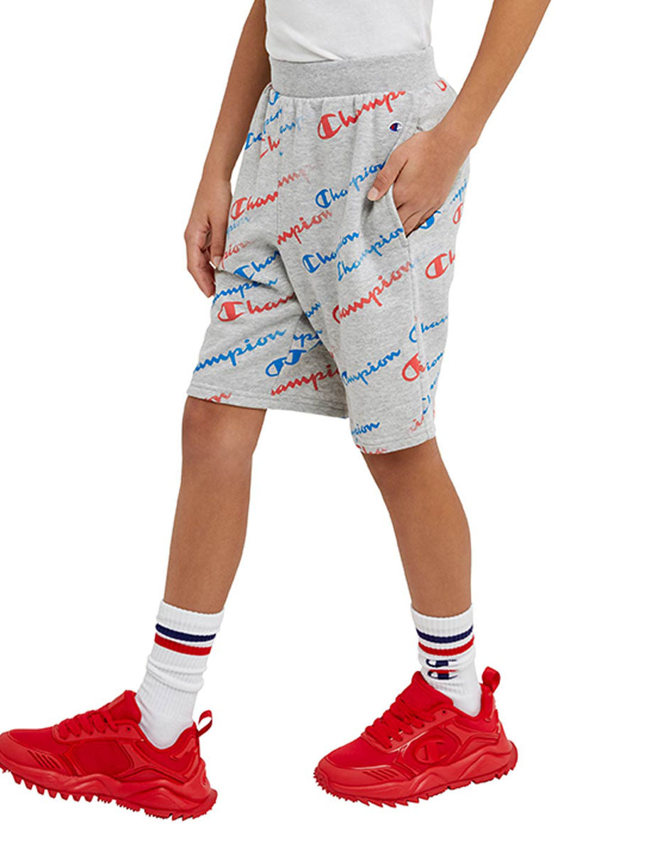 French Terry Short Aop Diagonal Script 8" Kids