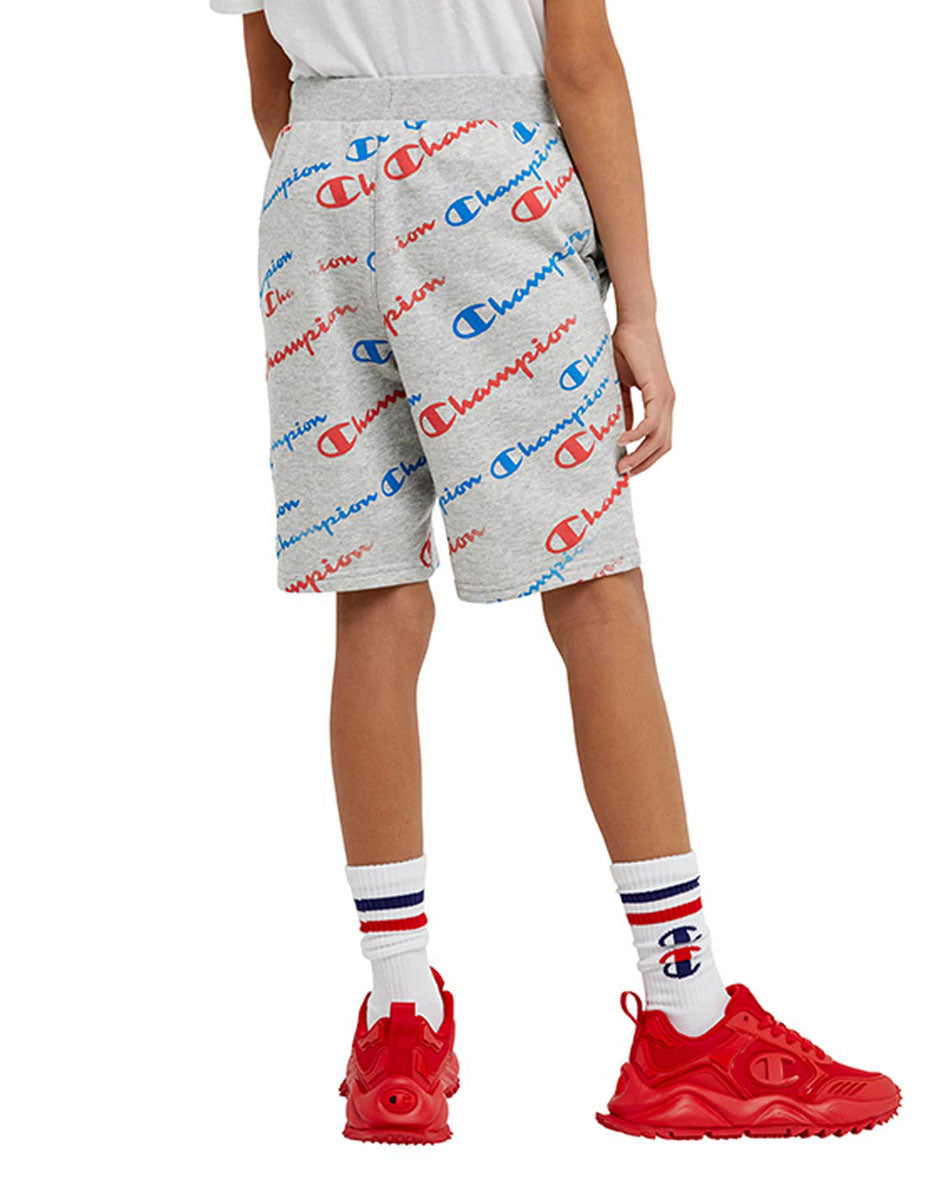 French Terry Short Aop Diagonal Script 8" Kids