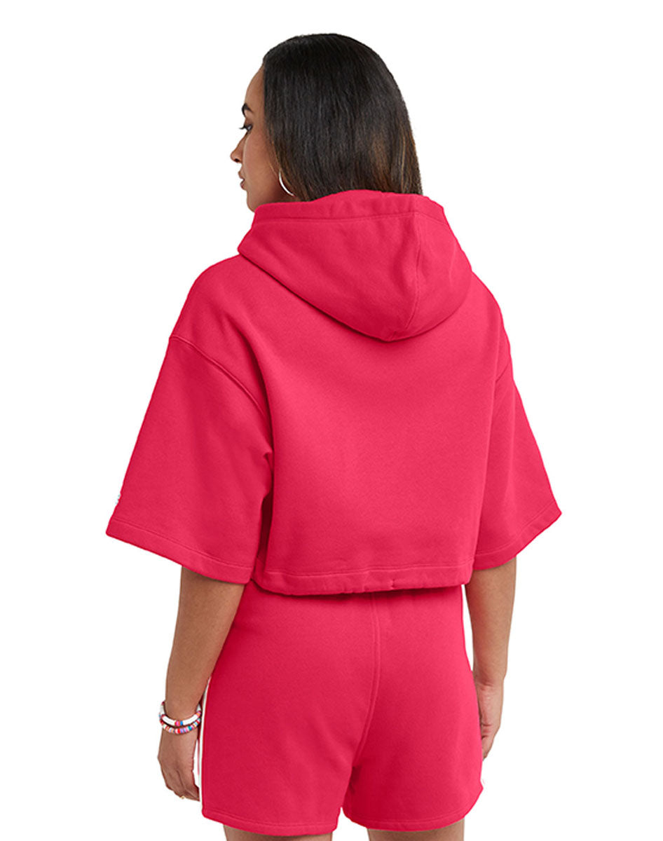 Sudadera Hoodie Ajustada de Manga Corta con Cintas para Mujer