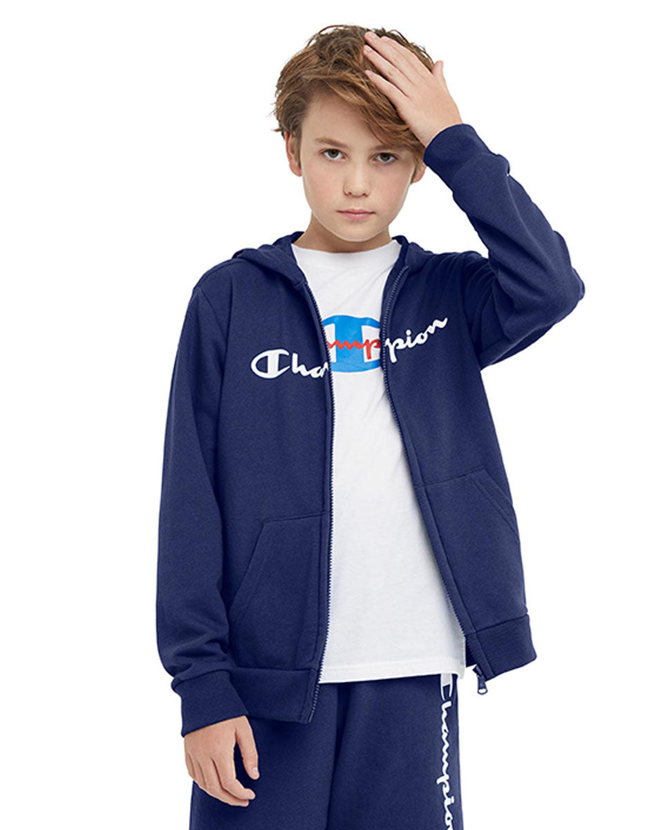 French Terry Full-Zip Boys' Hoodie, Classic Script