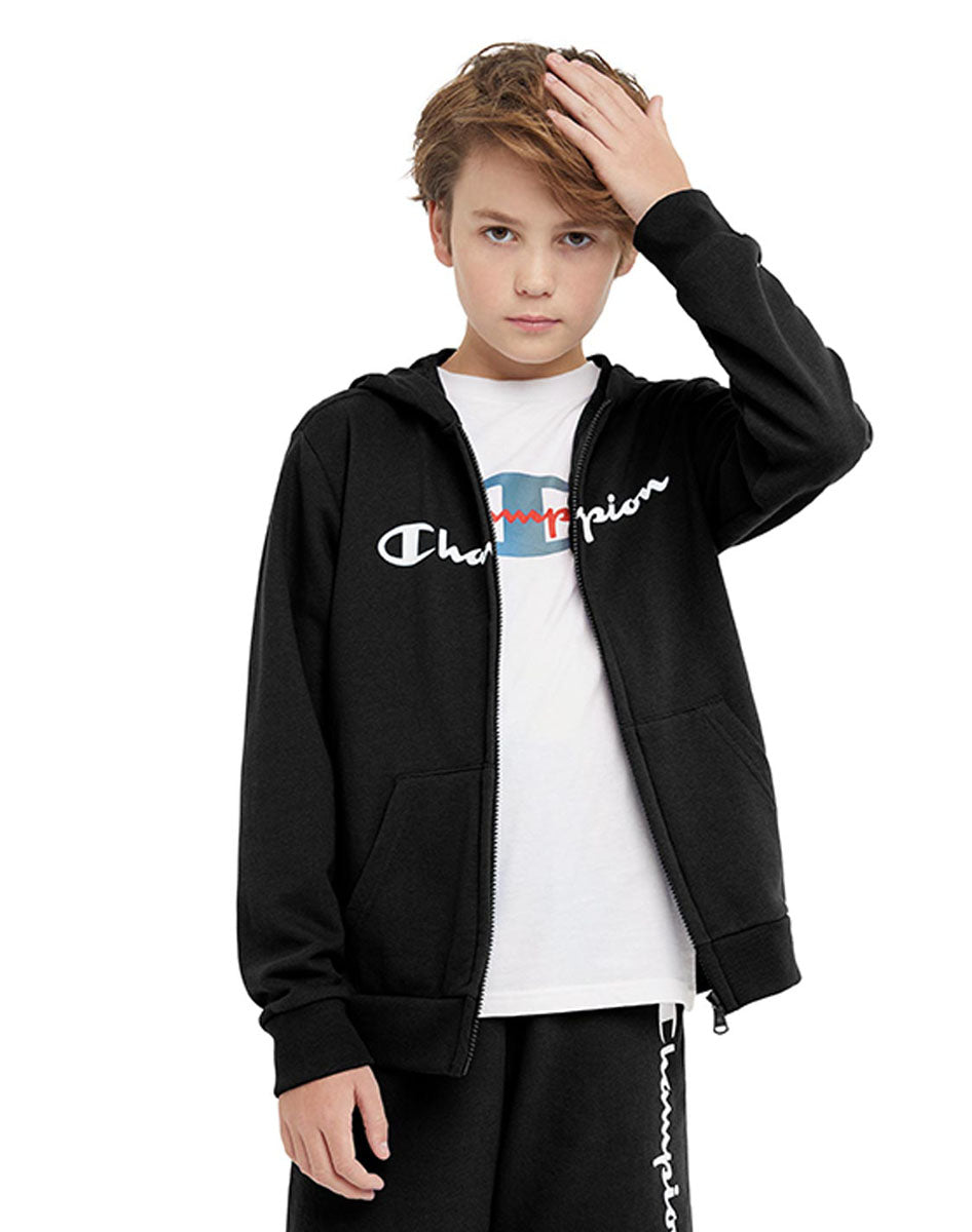 French Terry Full-Zip Boys' Hoodie, Classic Script