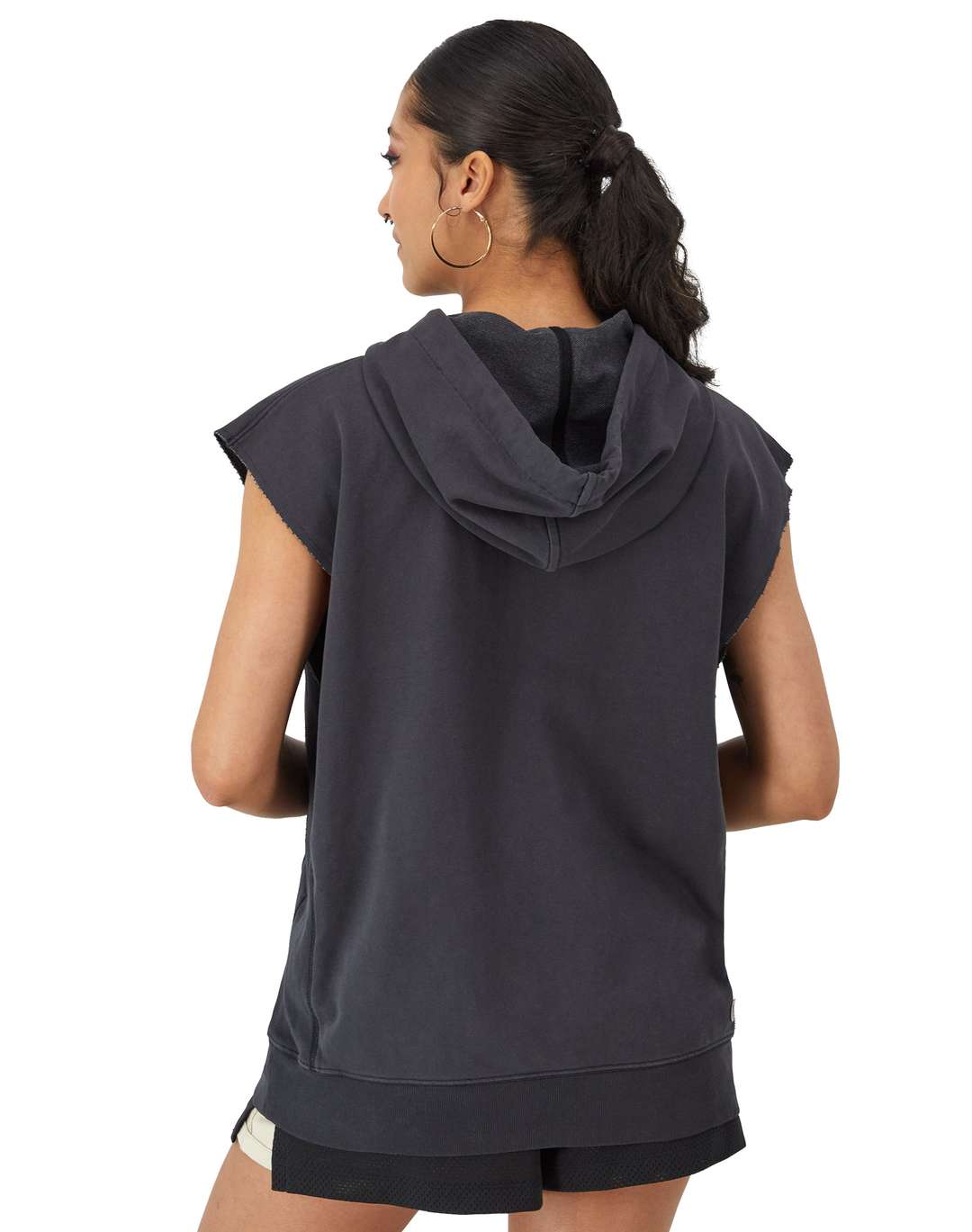 Sudadera Hoodie French Terry de Manga Corta(Full Zip) para Mujer