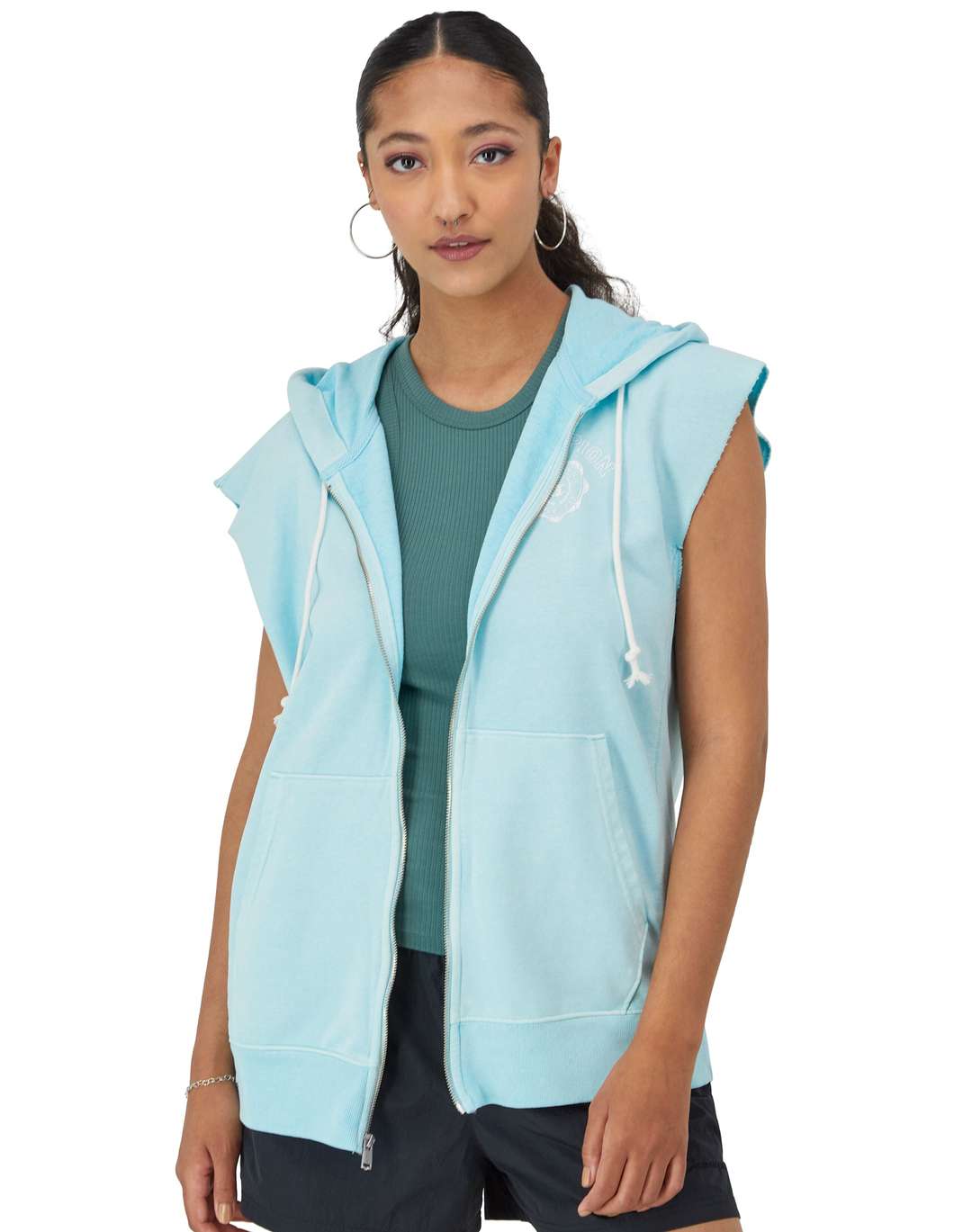Sudadera Hoodie French Terry de Manga Corta(Full Zip) para Mujer