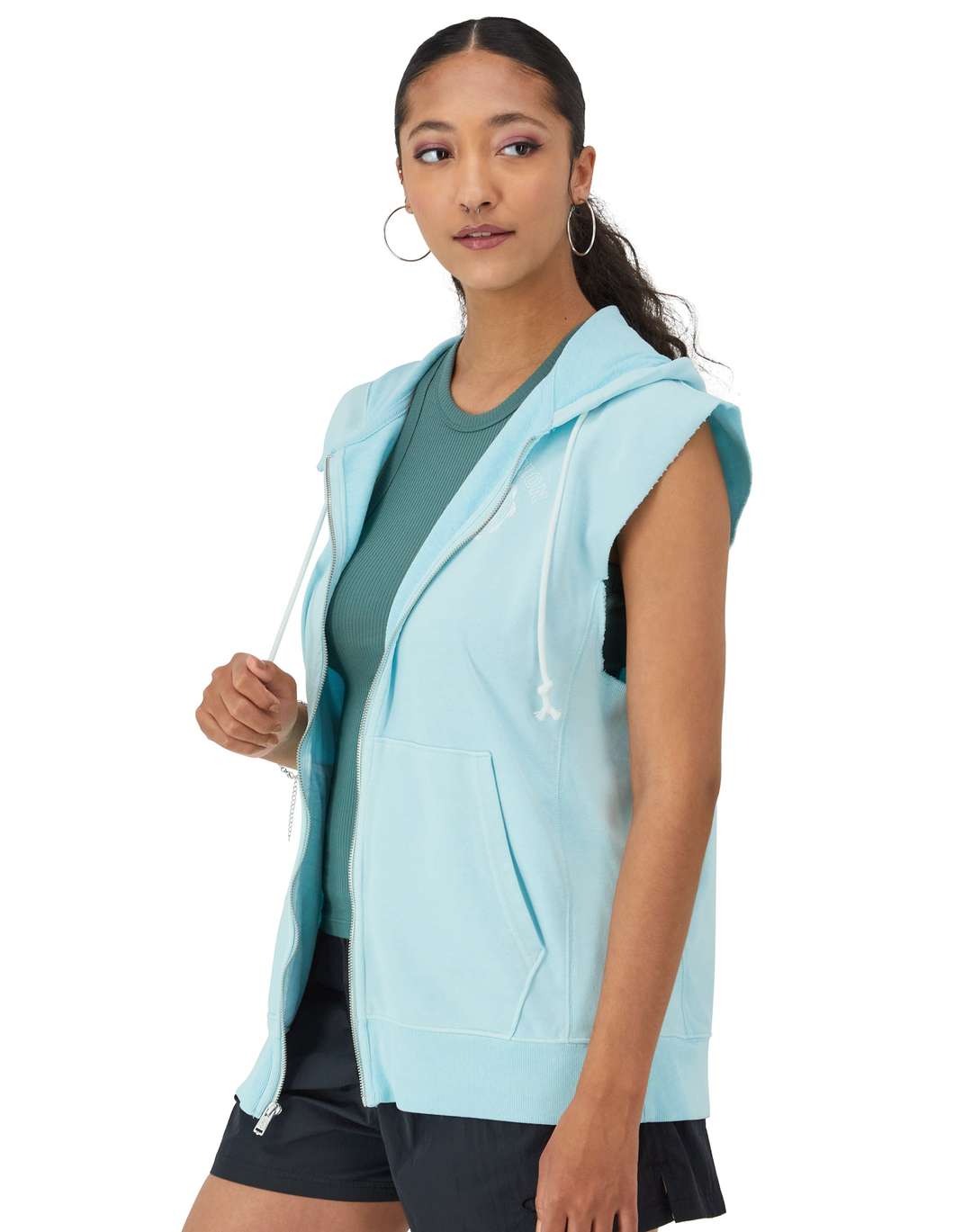 Sudadera Hoodie French Terry de Manga Corta(Full Zip) para Mujer