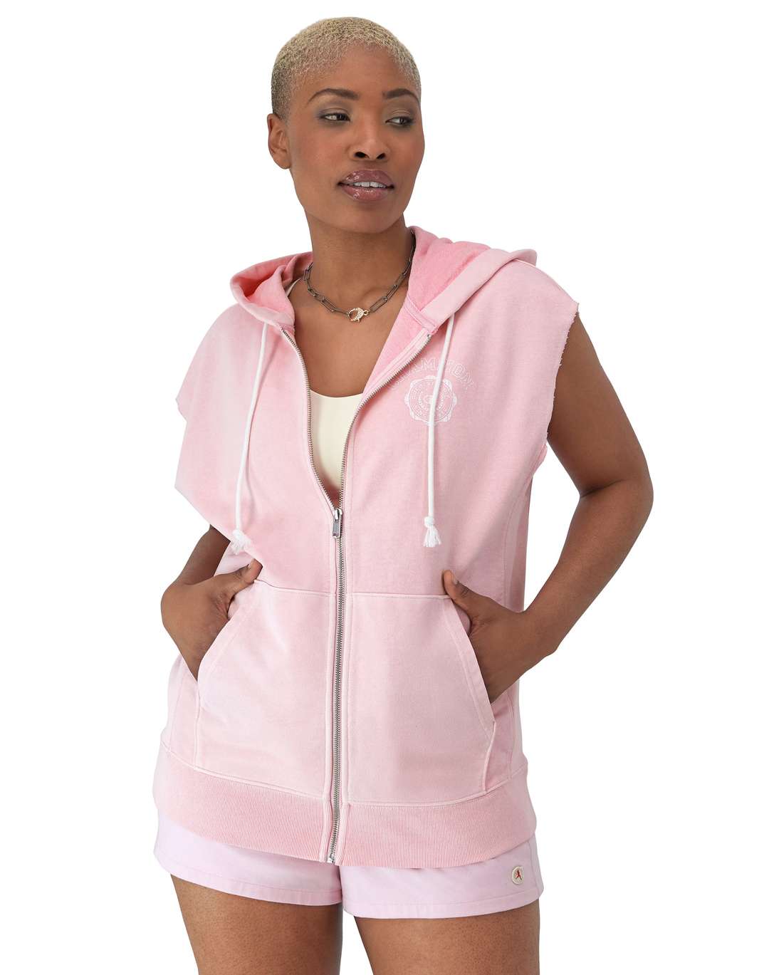 Sudadera Hoodie French Terry de Manga Corta(Full Zip) para Mujer